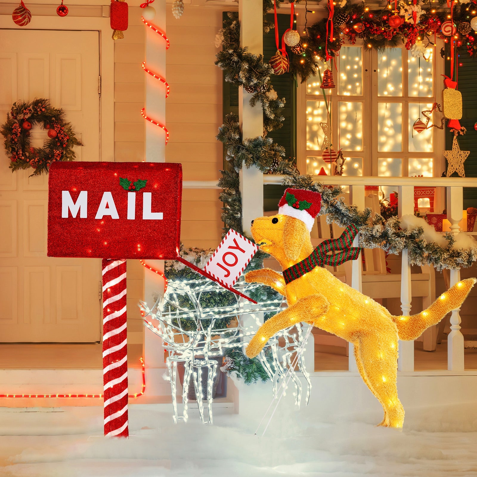 3.5 ft Christmas Mail Box With Dog, 120 Warm White LED Lights, Red Christmas at Gallery Canada