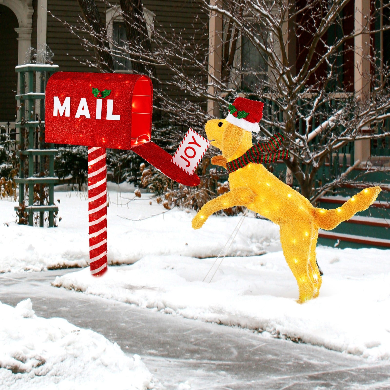 3.5 ft Christmas Mail Box With Dog, 120 Warm White LED Lights, Red Christmas at Gallery Canada