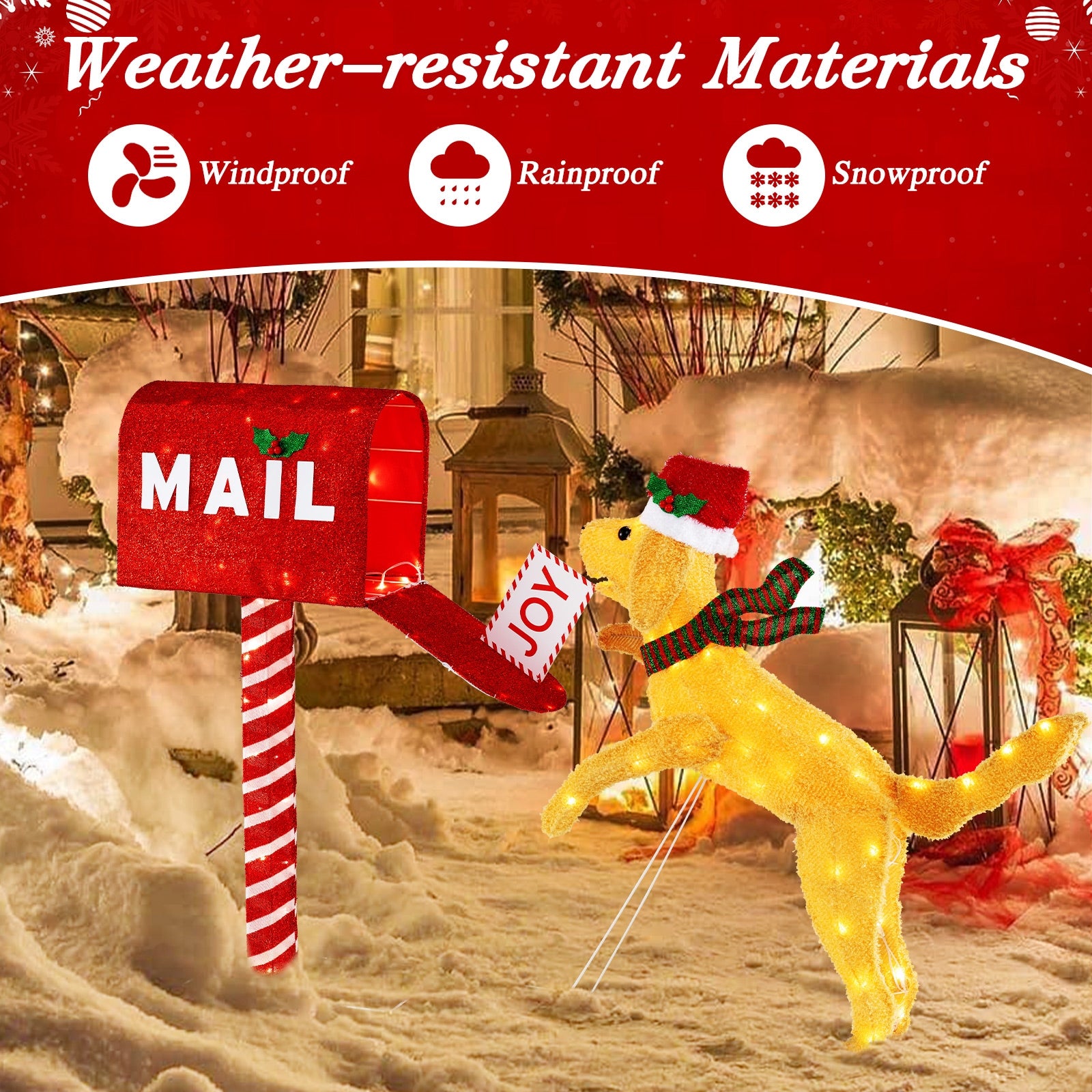 3.5 ft Christmas Mail Box With Dog, 120 Warm White LED Lights, Red Christmas at Gallery Canada