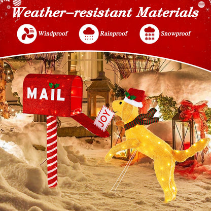 3.5 ft Christmas Mail Box With Dog, 120 Warm White LED Lights, Red Christmas at Gallery Canada