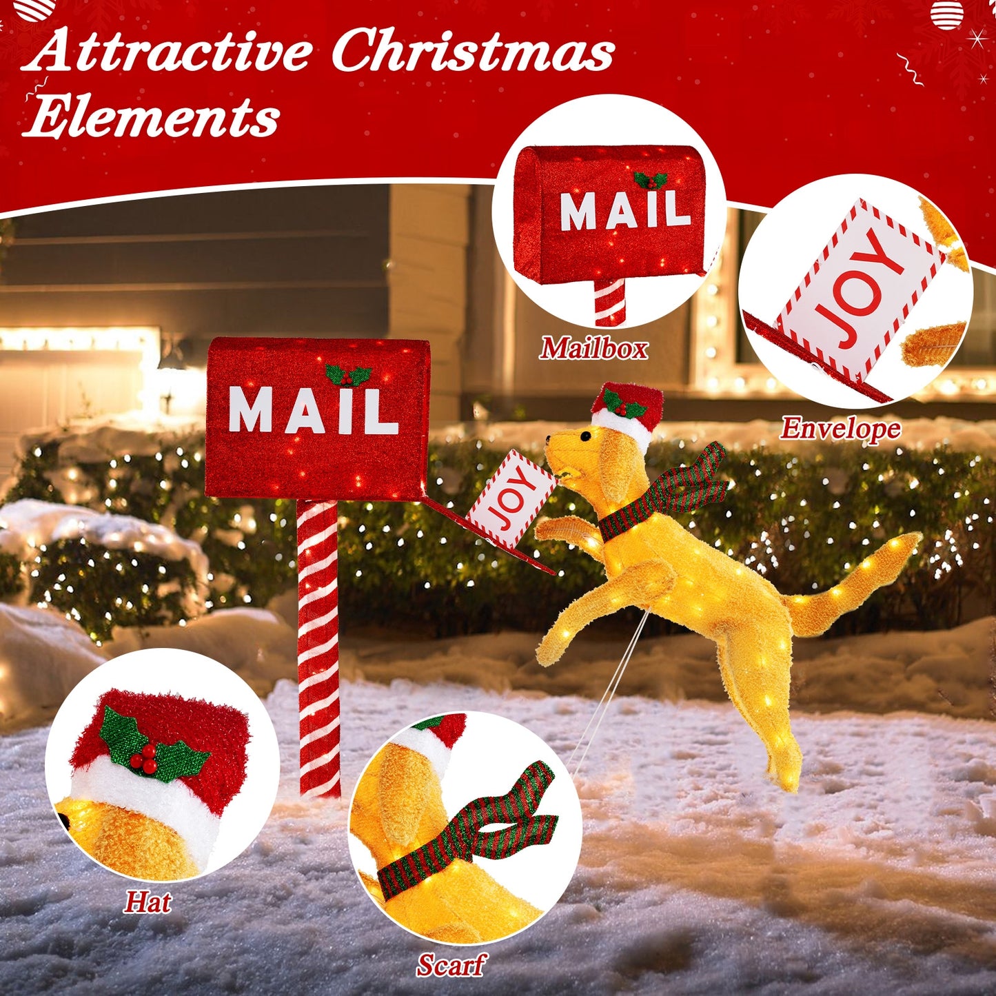 3.5 ft Christmas Mail Box With Dog, 120 Warm White LED Lights, Red Christmas at Gallery Canada