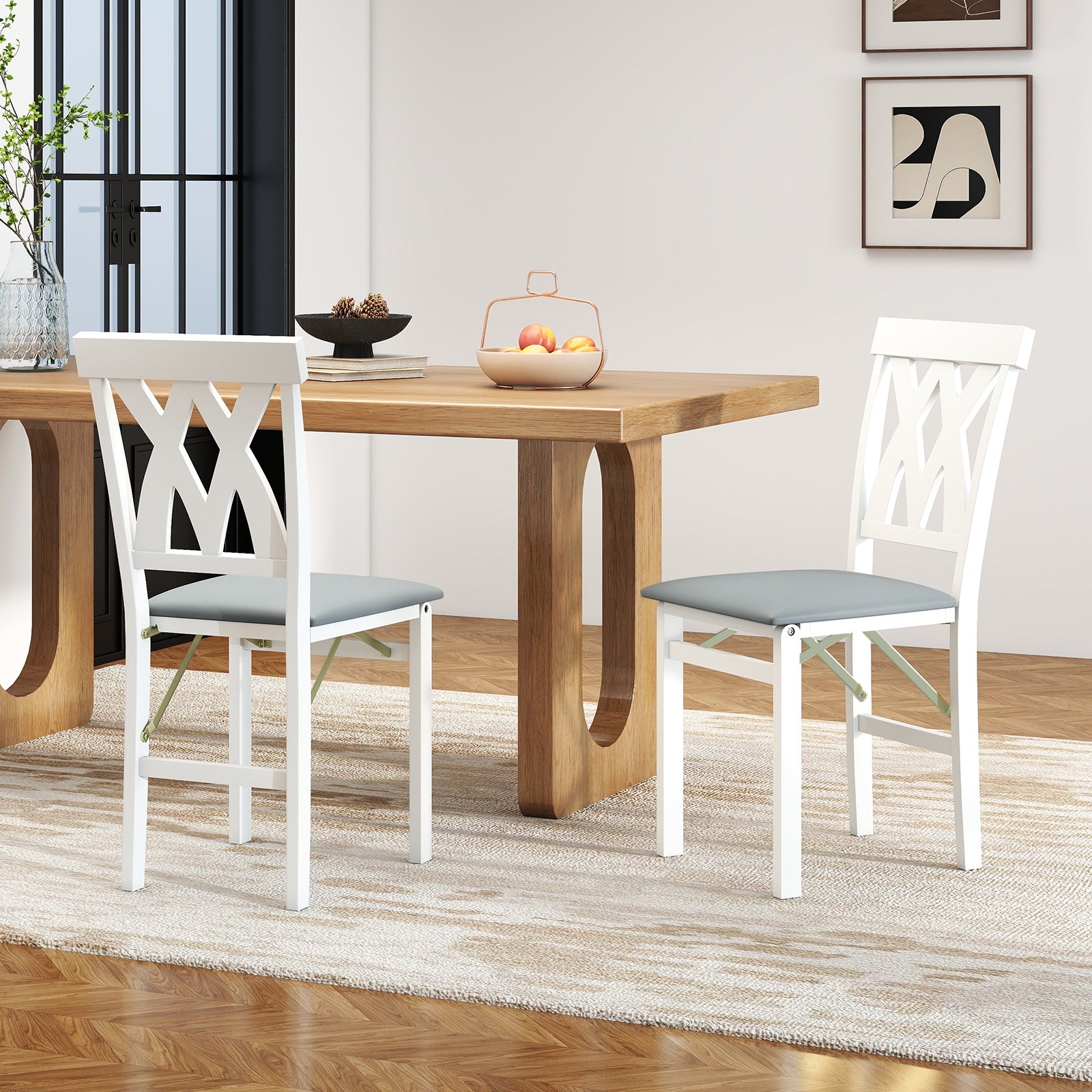 Folding Wooden Dining Chair Set Of 2, Faux Leather Upholstered, White Dining Chairs at Gallery Canada