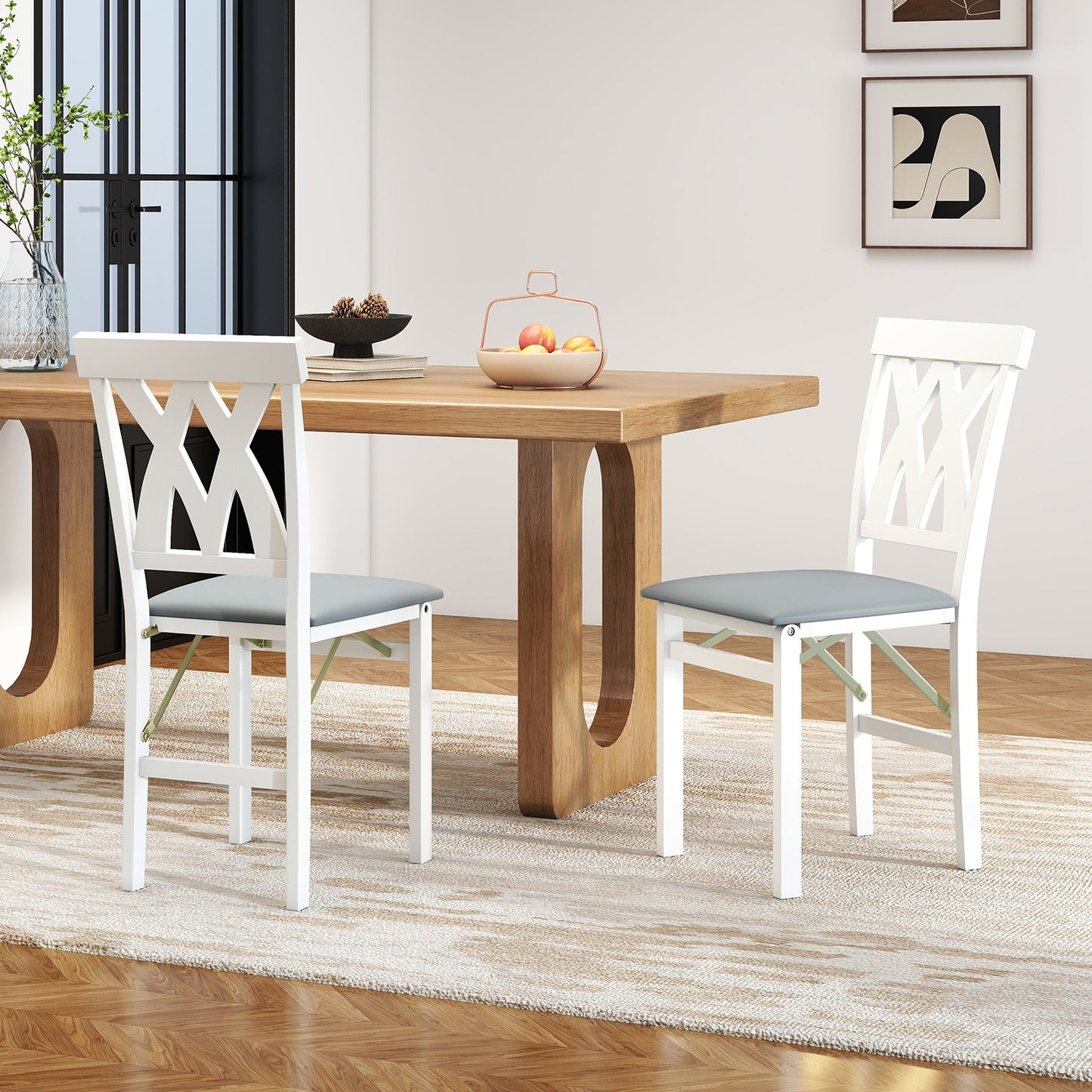 Folding Wooden Dining Chair Set Of 2, Faux Leather Upholstered, White Dining Chairs at Gallery Canada