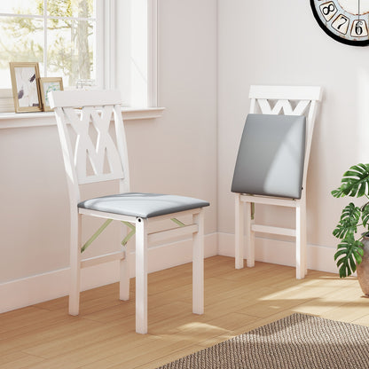 Folding Wooden Dining Chair Set Of 2, Faux Leather Upholstered, White Dining Chairs at Gallery Canada