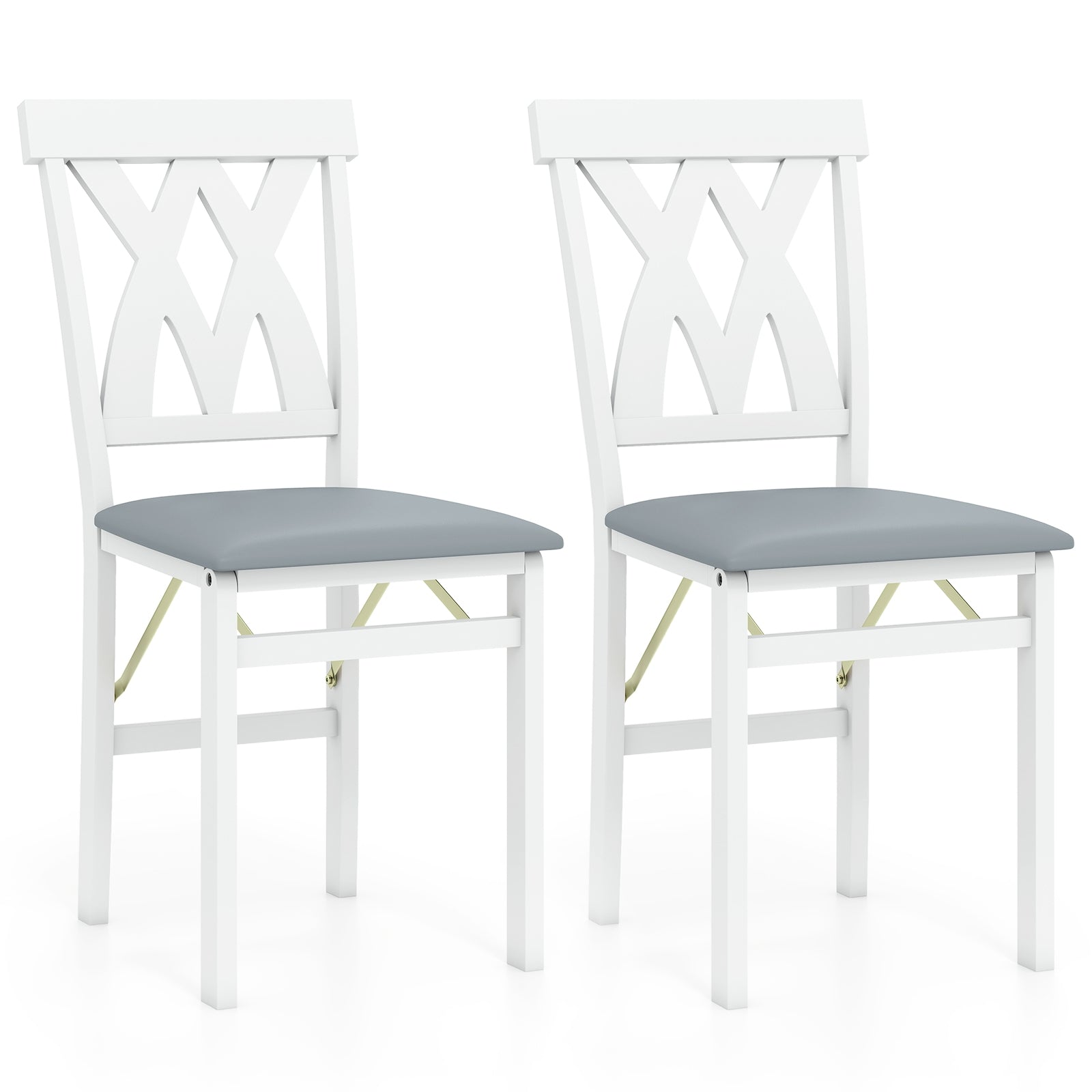 Folding Wooden Dining Chair Set Of 2, Faux Leather Upholstered, White Dining Chairs White at Gallery Canada