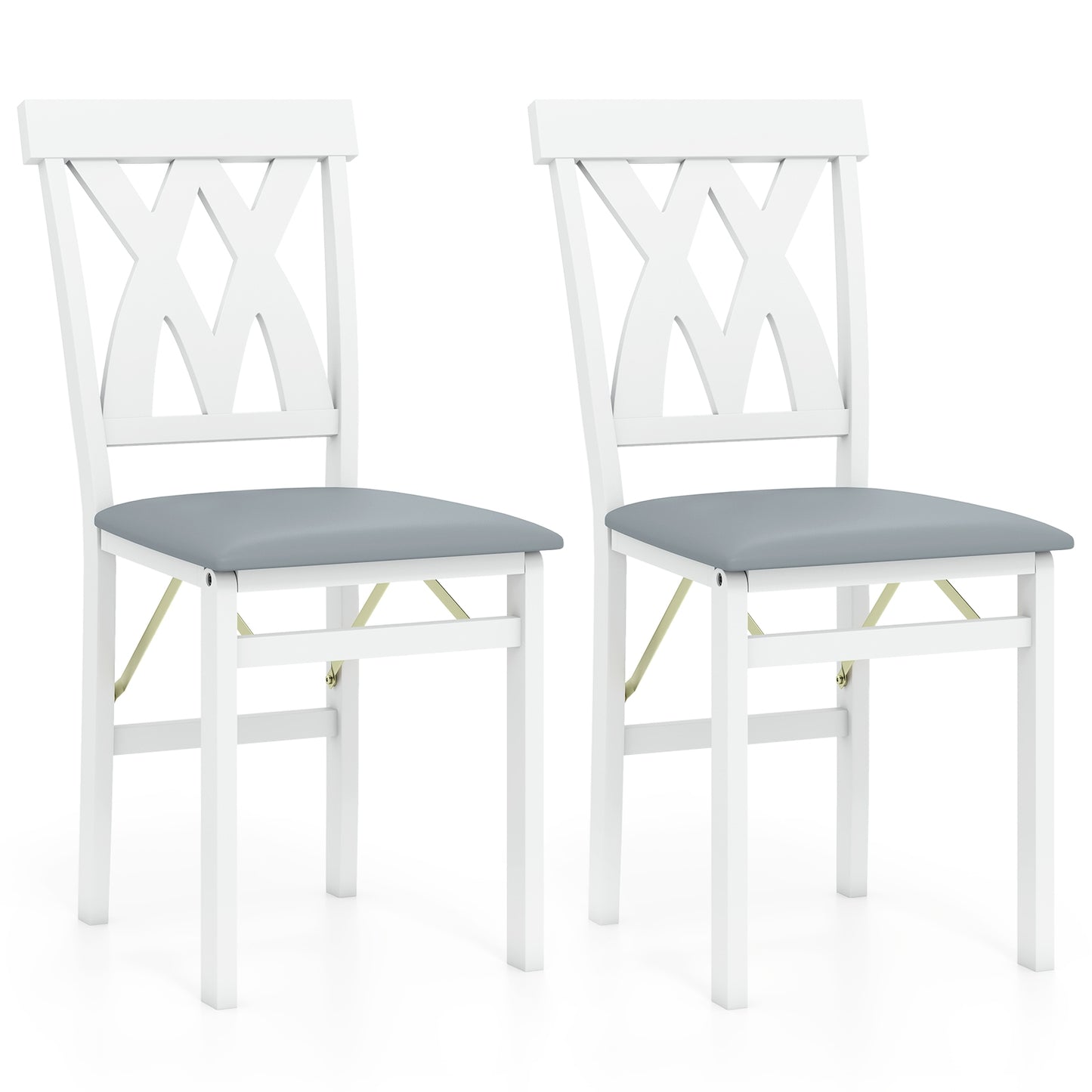 Folding Wooden Dining Chair Set Of 2, Faux Leather Upholstered, White Dining Chairs White at Gallery Canada