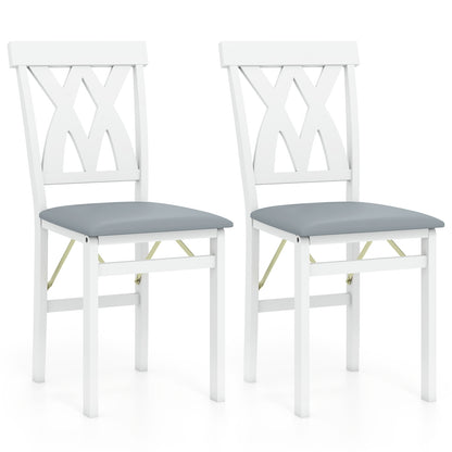 Folding Wooden Dining Chair Set Of 2, Faux Leather Upholstered, White Dining Chairs White at Gallery Canada
