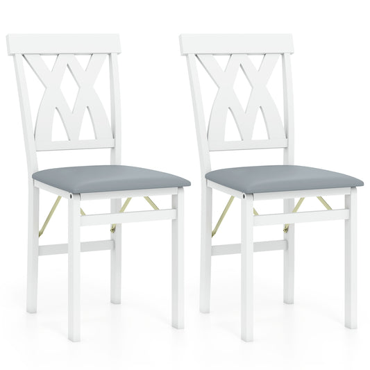 Folding Wooden Dining Chair Set Of 2, Faux Leather Upholstered, White Dining Chairs White at Gallery Canada
