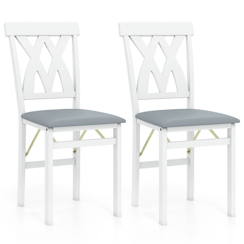 Folding Wooden Dining Chair Set Of 2, Faux Leather Upholstered, White