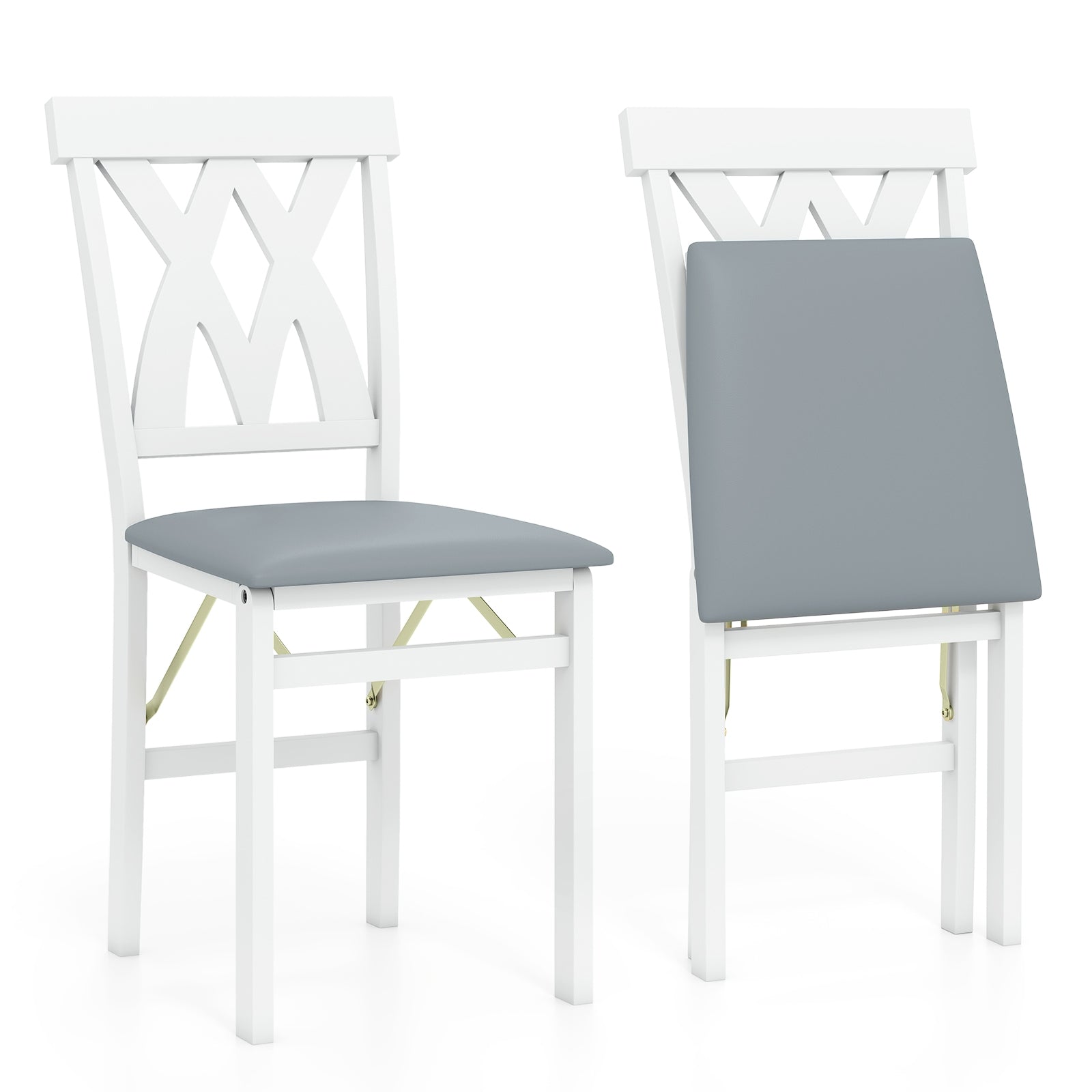 Folding Wooden Dining Chair Set Of 2, Faux Leather Upholstered, White Dining Chairs at Gallery Canada
