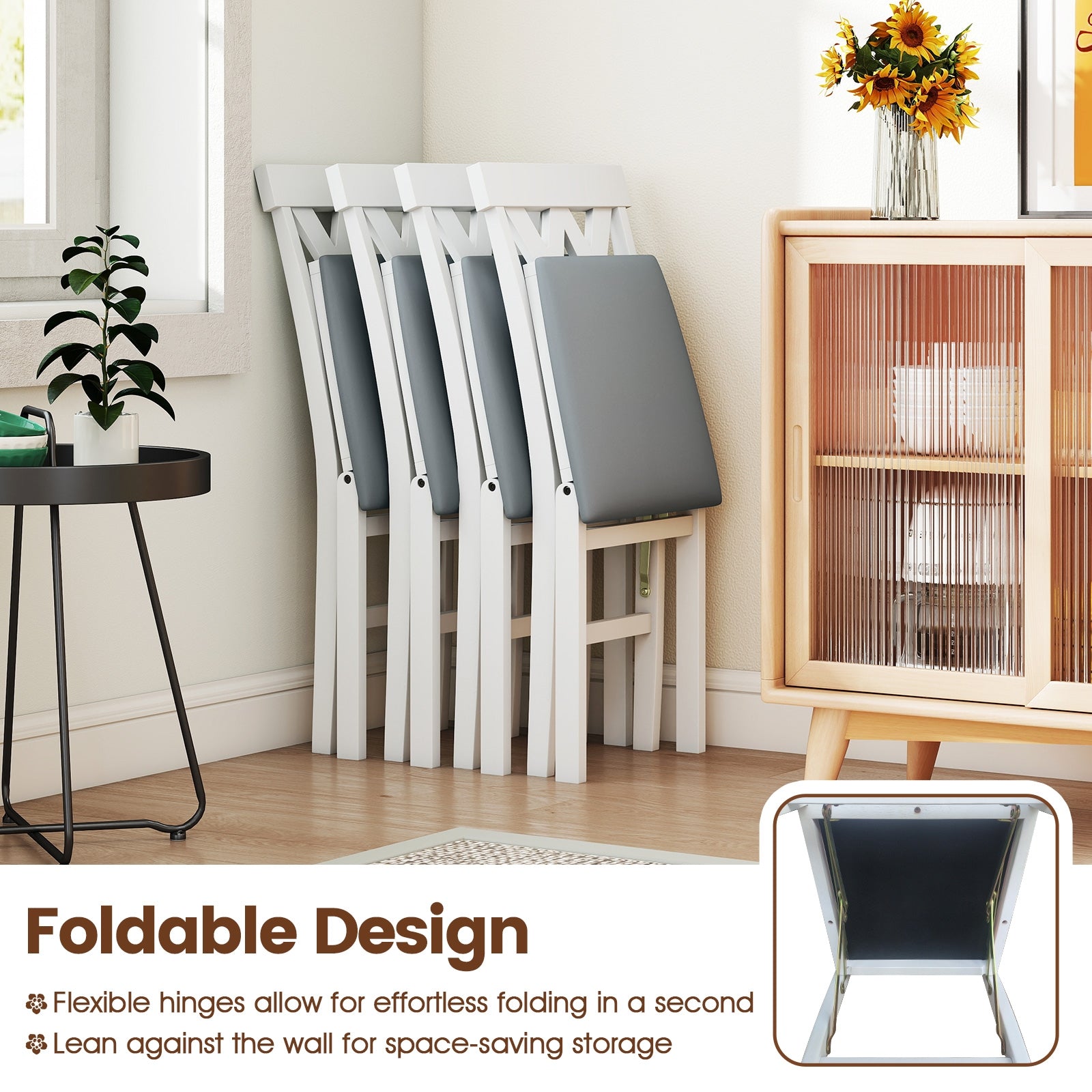 Folding Wooden Dining Chair Set Of 2, Faux Leather Upholstered, White Dining Chairs at Gallery Canada