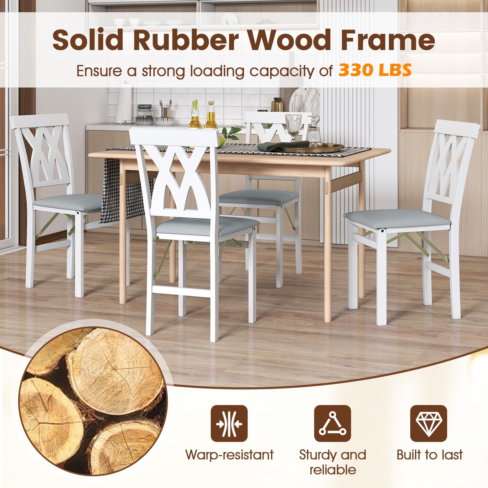 Folding Wooden Dining Chair Set Of 2, Faux Leather Upholstered, White Dining Chairs at Gallery Canada