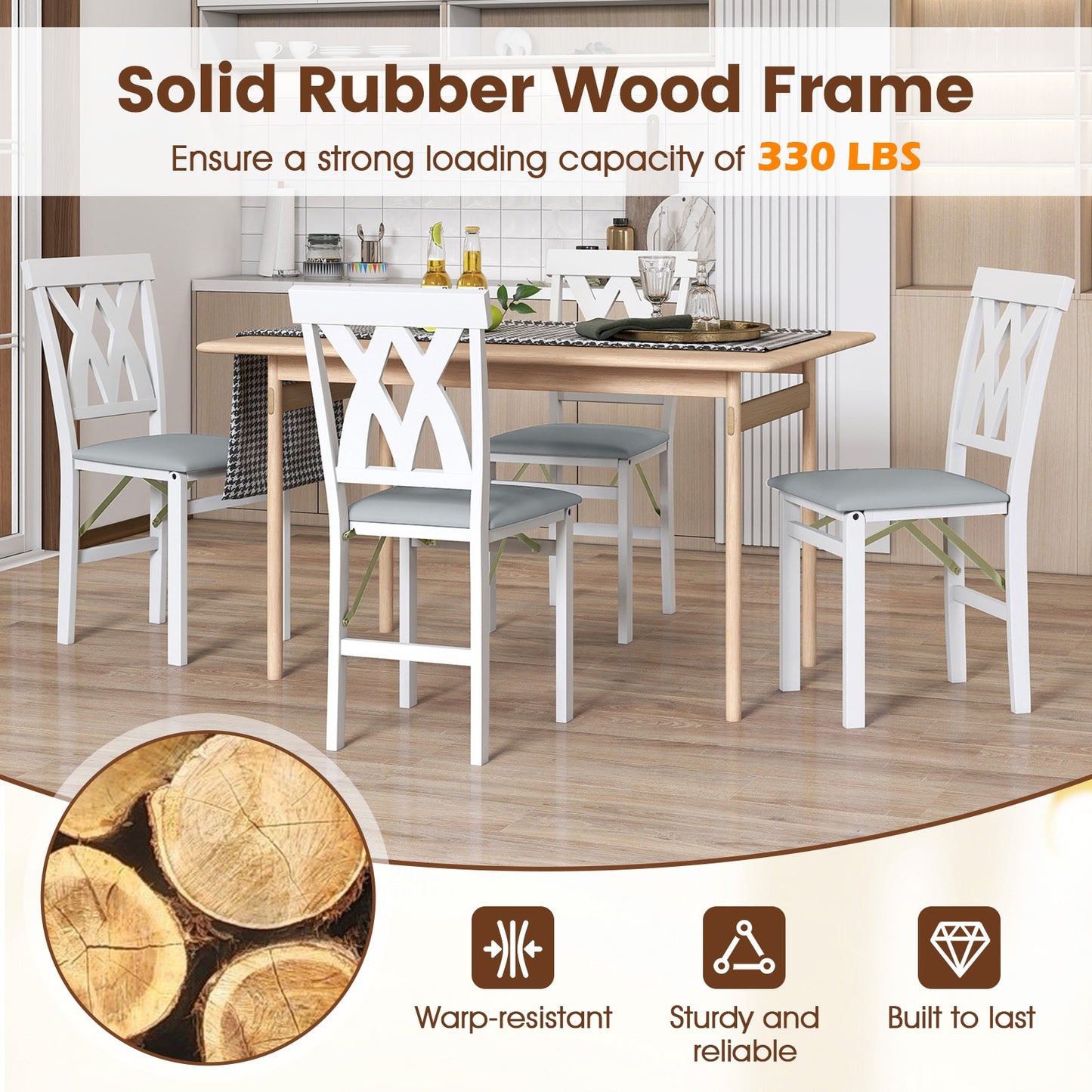 Folding Wooden Dining Chair Set Of 2, Faux Leather Upholstered, White Dining Chairs at Gallery Canada