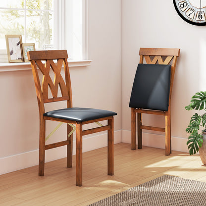 Folding Wooden Dining Chair Set, 2 Faux Leather Upholstered Kitchen Armless Chairs, Walnut Dining Chairs at Gallery Canada