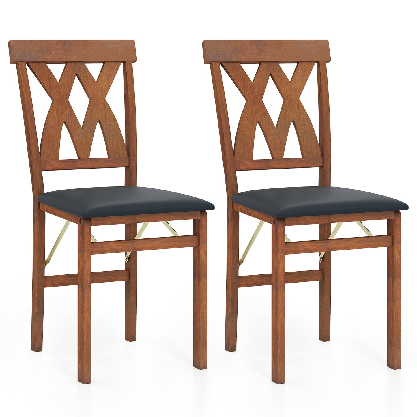Folding Wooden Dining Chair Set, 2 Faux Leather Upholstered Kitchen Armless Chairs, Walnut Dining Chairs at Gallery Canada