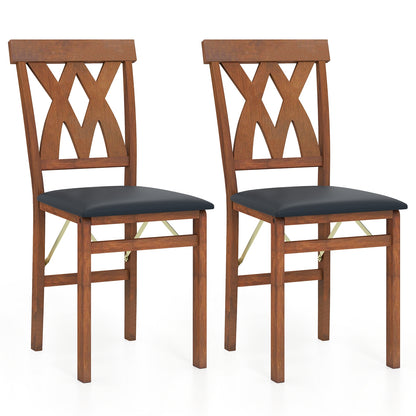 Folding Wooden Dining Chair Set, 2 Faux Leather Upholstered Kitchen Armless Chairs, Walnut Dining Chairs at Gallery Canada