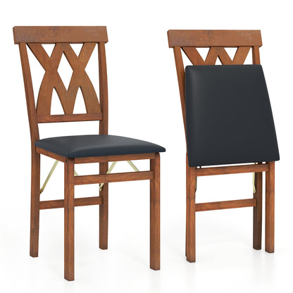 Folding Wooden Dining Chair Set, 2 Faux Leather Upholstered Kitchen Armless Chairs, Walnut Dining Chairs at Gallery Canada