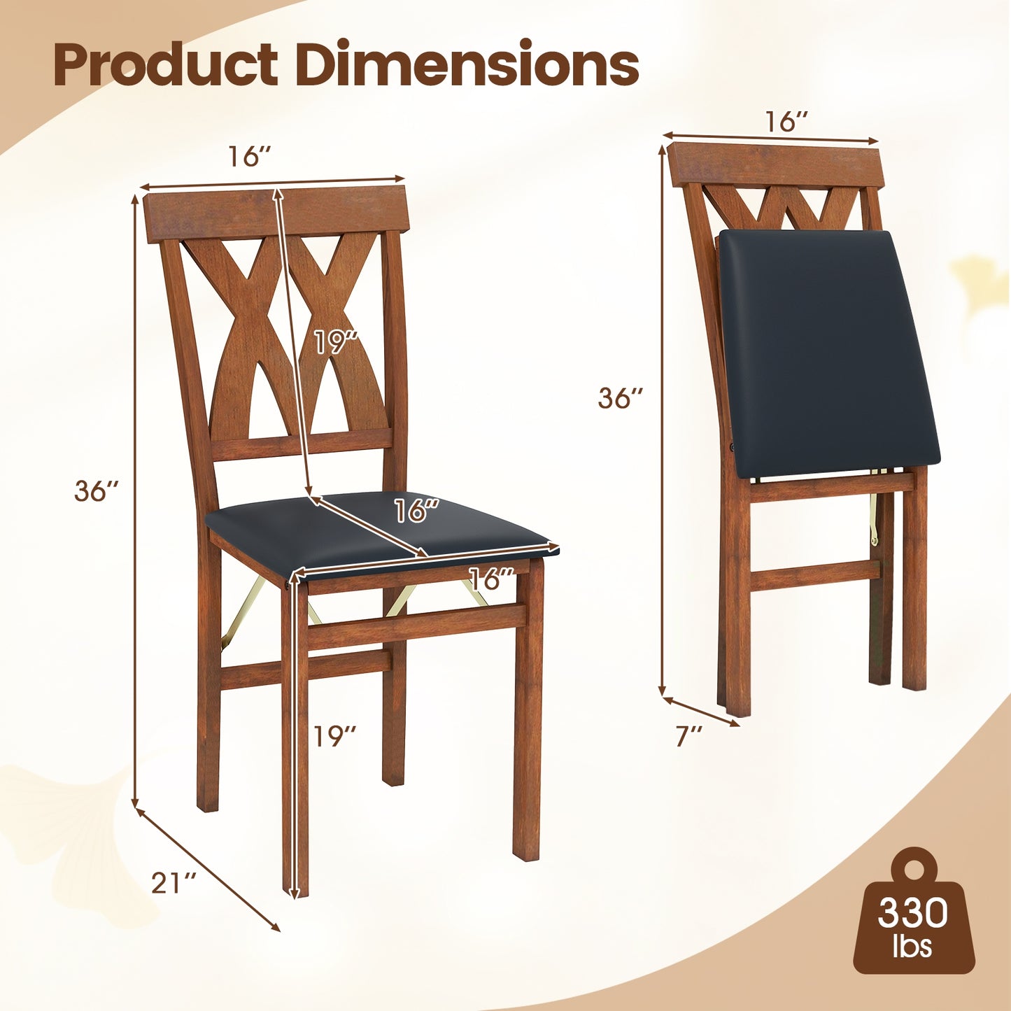 Folding Wooden Dining Chair Set, 2 Faux Leather Upholstered Kitchen Armless Chairs, Walnut Dining Chairs at Gallery Canada