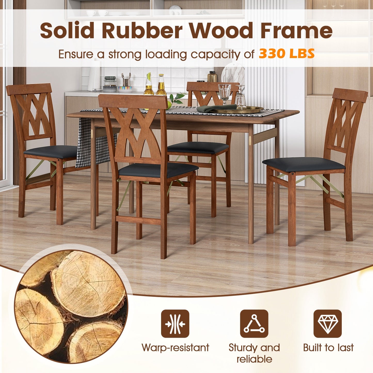 Folding Wooden Dining Chair Set, 2 Faux Leather Upholstered Kitchen Armless Chairs, Walnut Dining Chairs at Gallery Canada