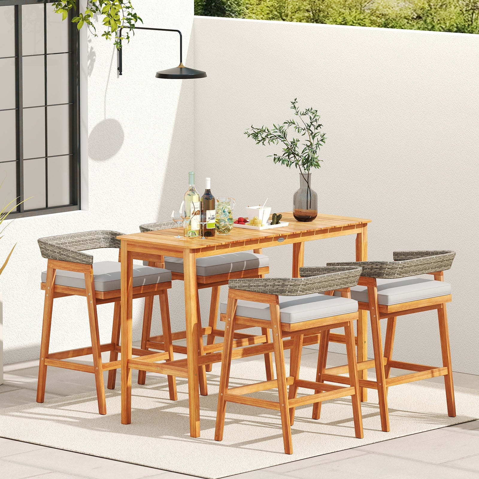 5 Pieces Patio Counter Height Bar Set with 4 Cushioned Barstools Patio Dining Sets at Gallery Canada
