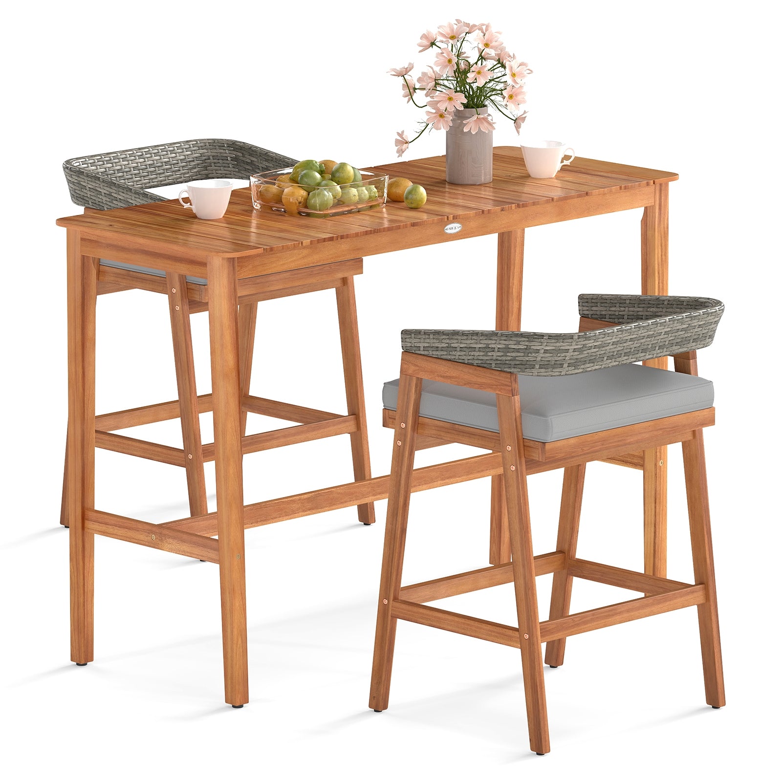 3 Pieces Patio Counter Height Bar Set with 2 Cushioned Barstools Patio Dining Sets Options at Gallery Canada