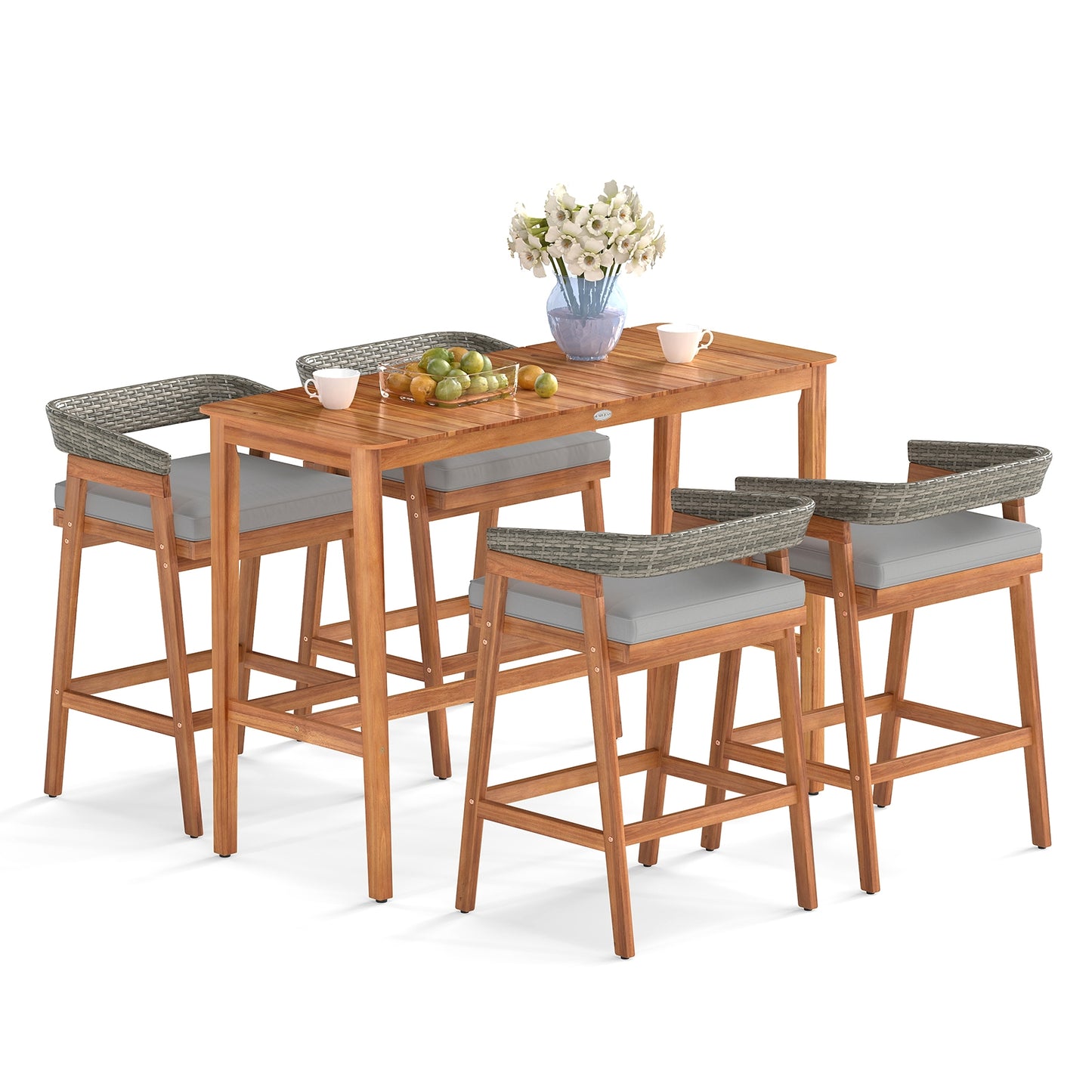 5 Pieces Patio Counter Height Bar Set with 4 Cushioned Barstools Patio Dining Sets at Gallery Canada