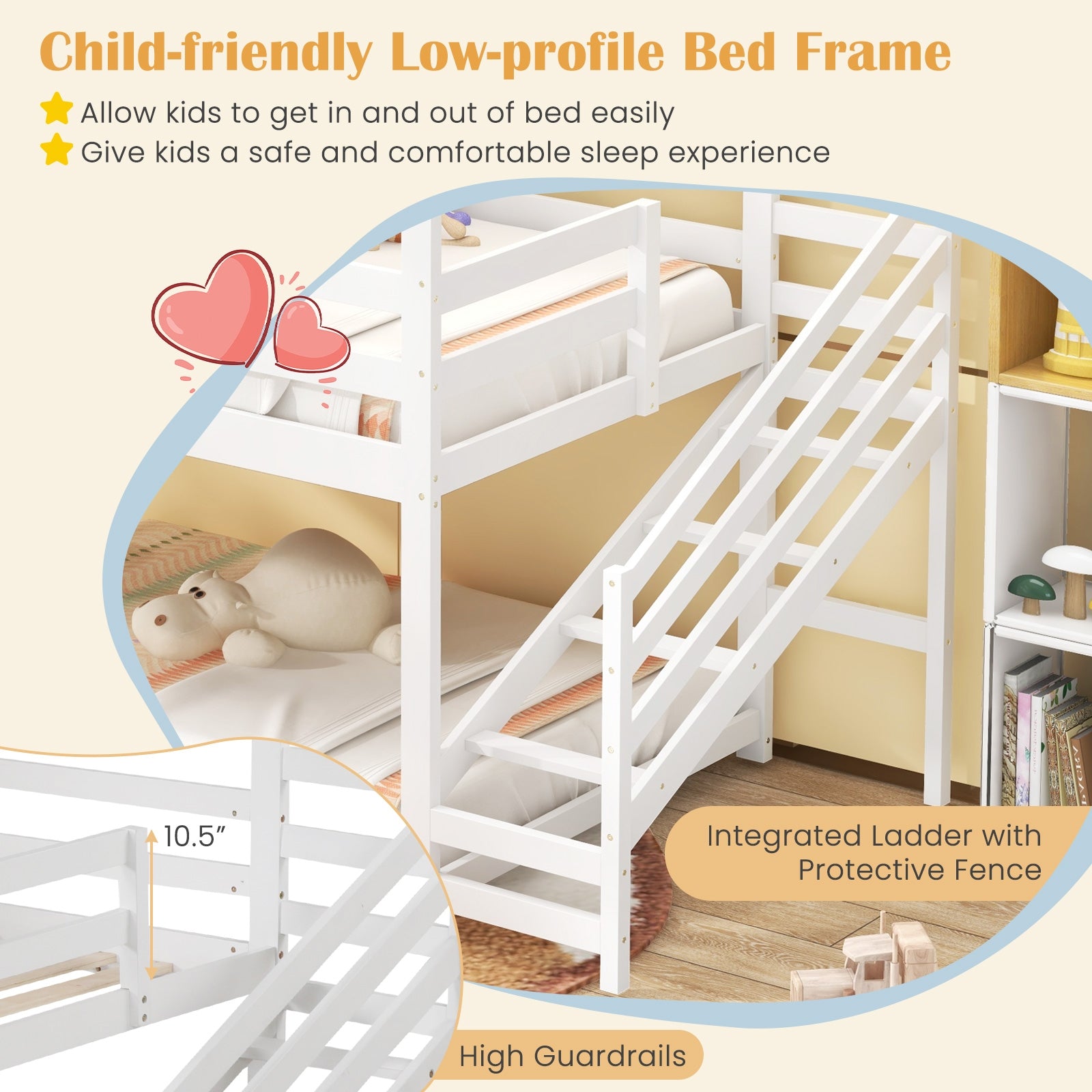 Twin House Bed with Stairs and Roof for Kids, White Trundle Bed Frame at Gallery Canada
