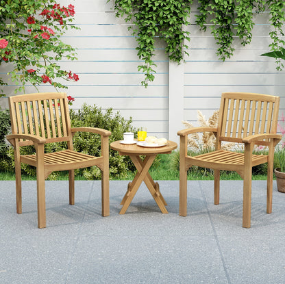 Set of 2 Outdoor Patio Chair with Slatted Seat and Curved Seat, Natural Patio Dining Chairs at Gallery Canada