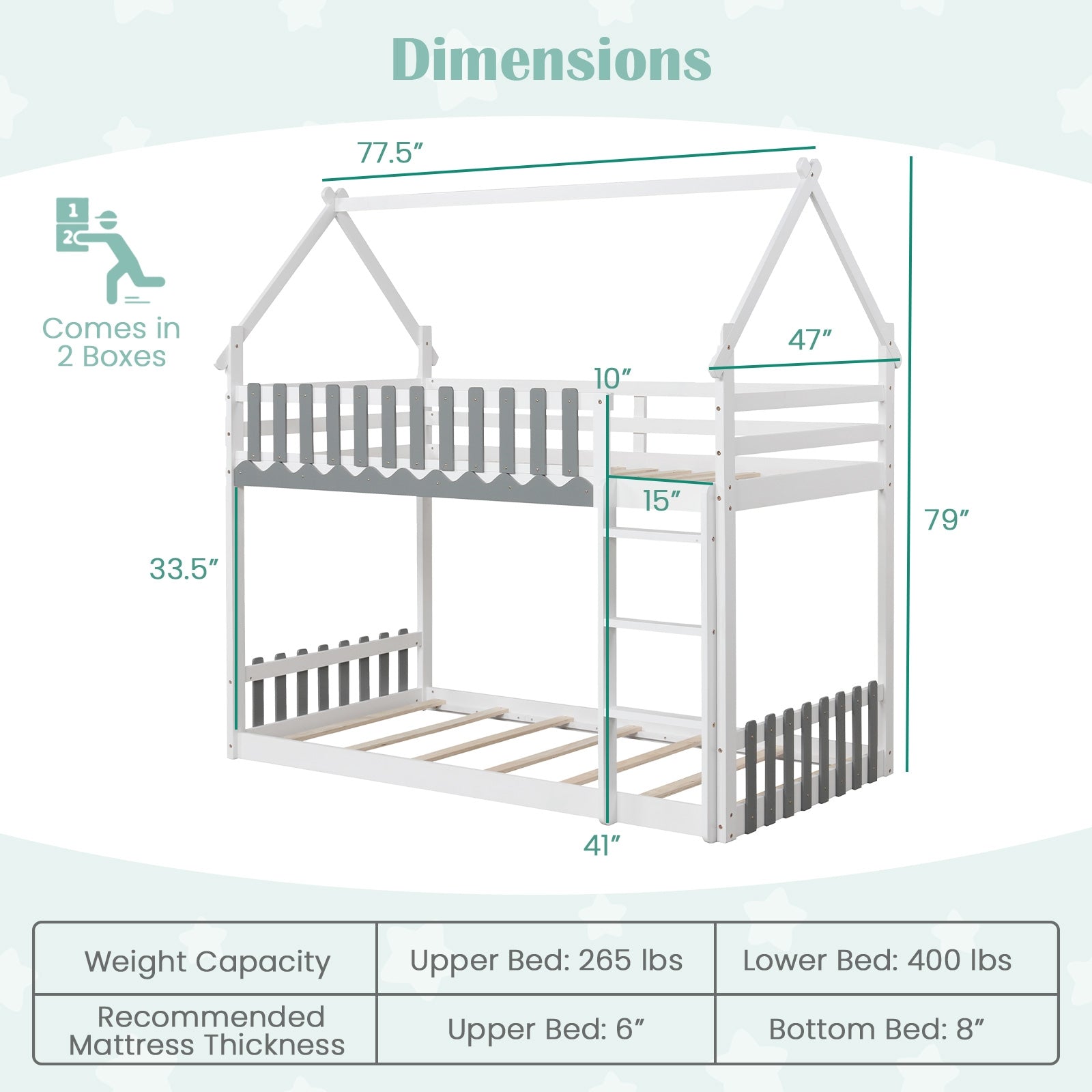 Twin Over Twin Bunk Bed with Fence and Ladder for Kids, White Bunk Bed Frame at Gallery Canada