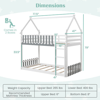 Twin Over Twin Bunk Bed with Fence and Ladder for Kids, White Bunk Bed Frame at Gallery Canada
