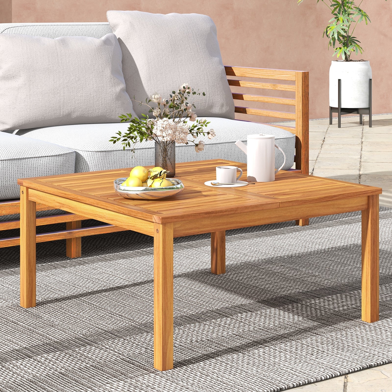 35.5 Inches Patio Solid Acacia Wood Coffee Table Side Table, Natural Patio Coffee Tables at Gallery Canada