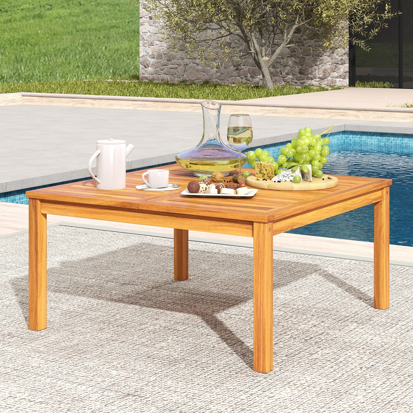 35.5 Inches Patio Solid Acacia Wood Coffee Table Side Table, Natural Patio Coffee Tables at Gallery Canada