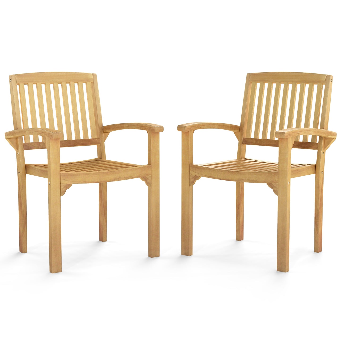 Set of 2 Outdoor Patio Chair with Slatted Seat and Curved Seat, Natural Patio Dining Chairs Natural at Gallery Canada
