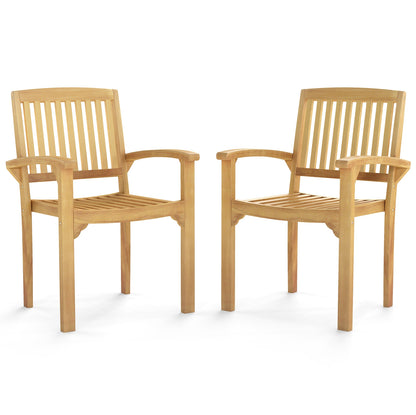 Set of 2 Outdoor Patio Chair with Slatted Seat and Curved Seat, Natural Patio Dining Chairs Natural at Gallery Canada