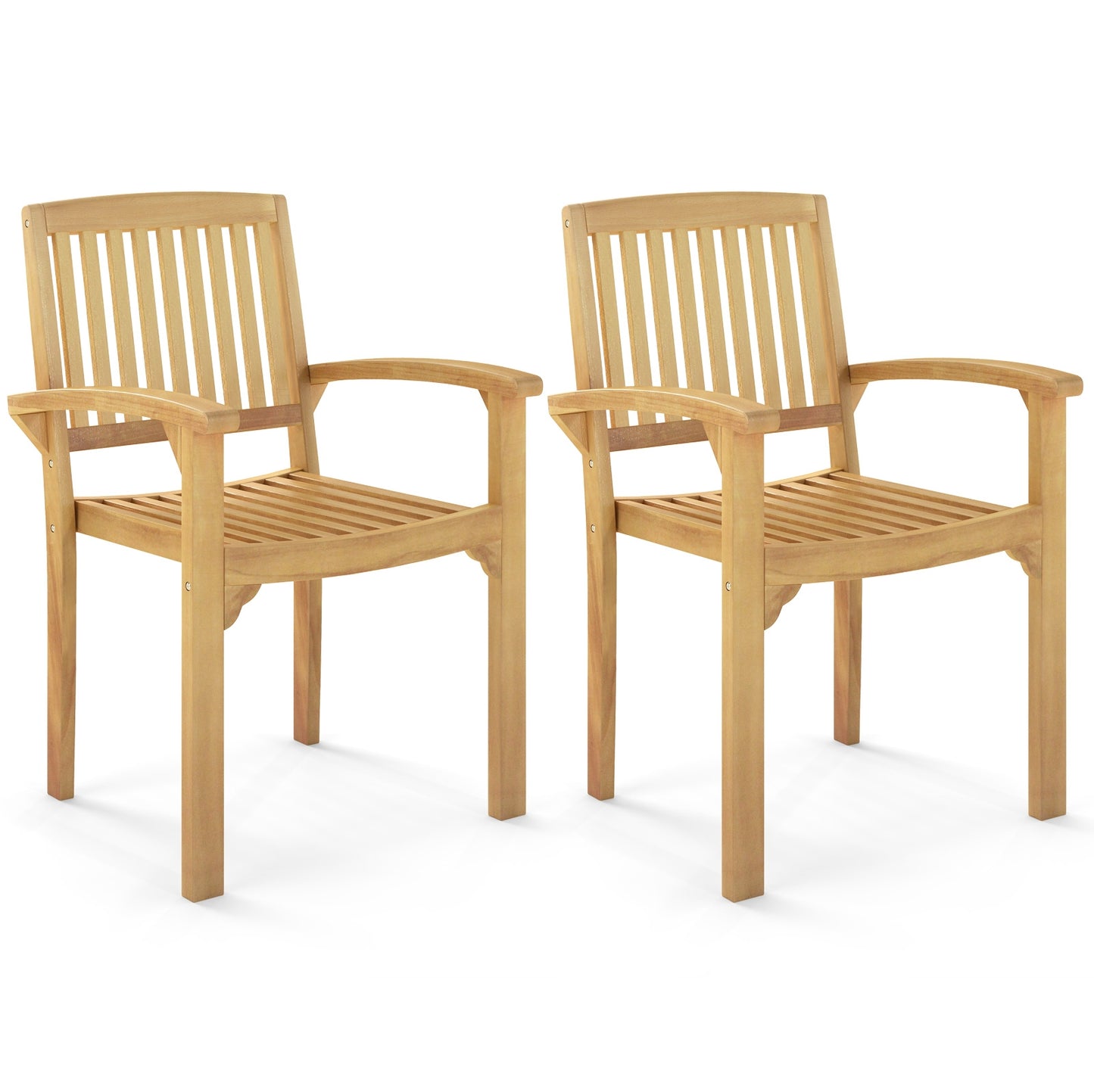 Set of 2 Outdoor Patio Chair with Slatted Seat and Curved Seat, Natural Patio Dining Chairs at Gallery Canada