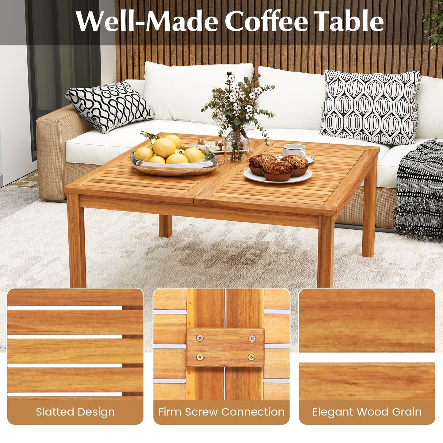 35.5 Inches Patio Solid Acacia Wood Coffee Table Side Table, Natural Patio Coffee Tables at Gallery Canada