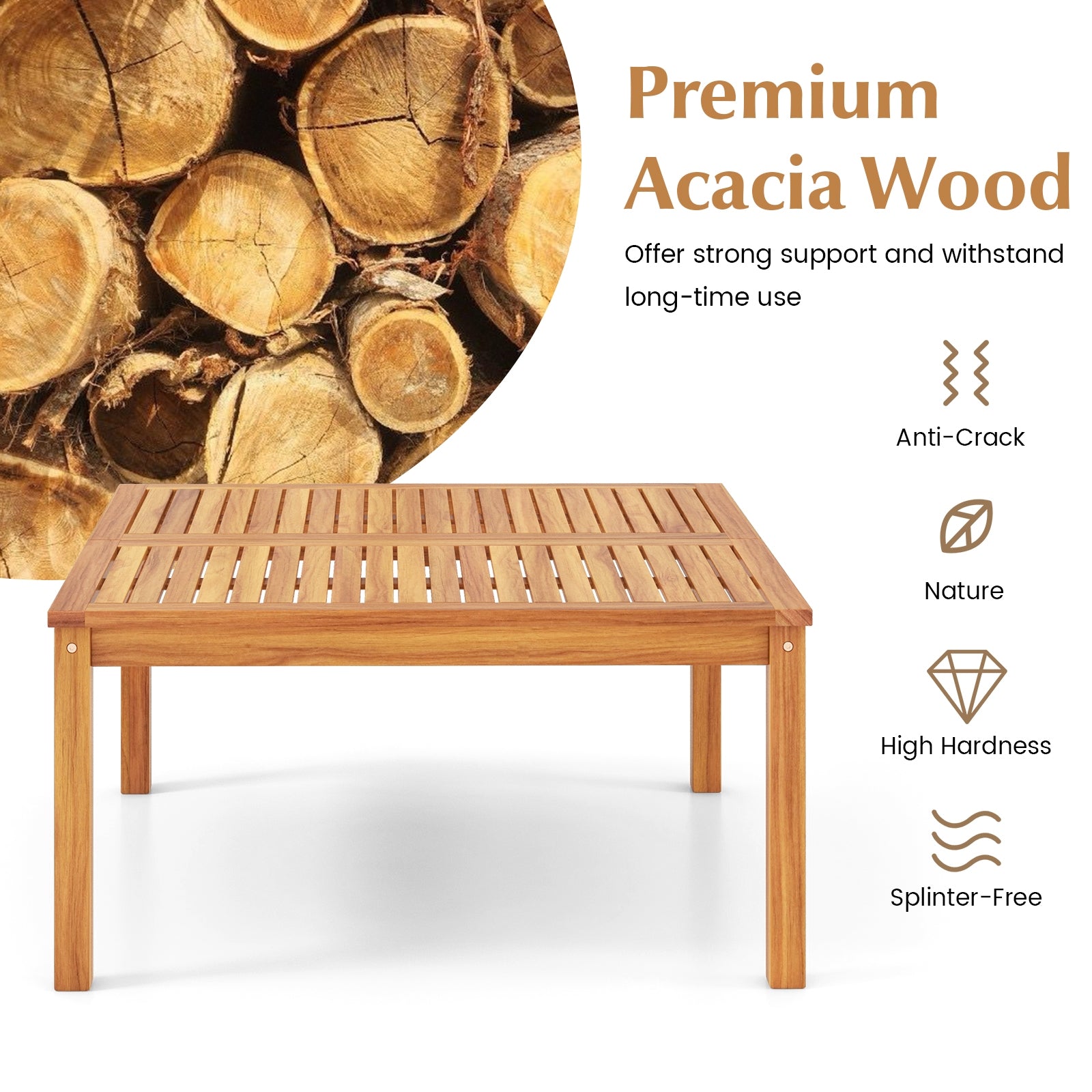 35.5 Inches Patio Solid Acacia Wood Coffee Table Side Table, Natural Patio Coffee Tables at Gallery Canada