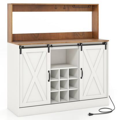 Farmhouse Coffee Bar Cabinet with Charging Station and Sliding Barn Doors, White Sideboards Cabinets & Buffets at Gallery Canada
