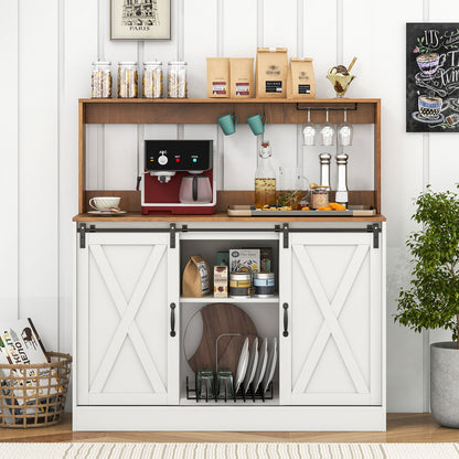 Farmhouse Coffee Bar Cabinet with Charging Station and Sliding Barn Doors, White Sideboards Cabinets & Buffets at Gallery Canada