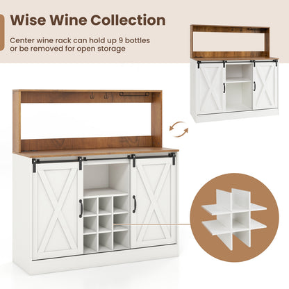 Farmhouse Coffee Bar Cabinet with Charging Station and Sliding Barn Doors, White Sideboards Cabinets & Buffets at Gallery Canada