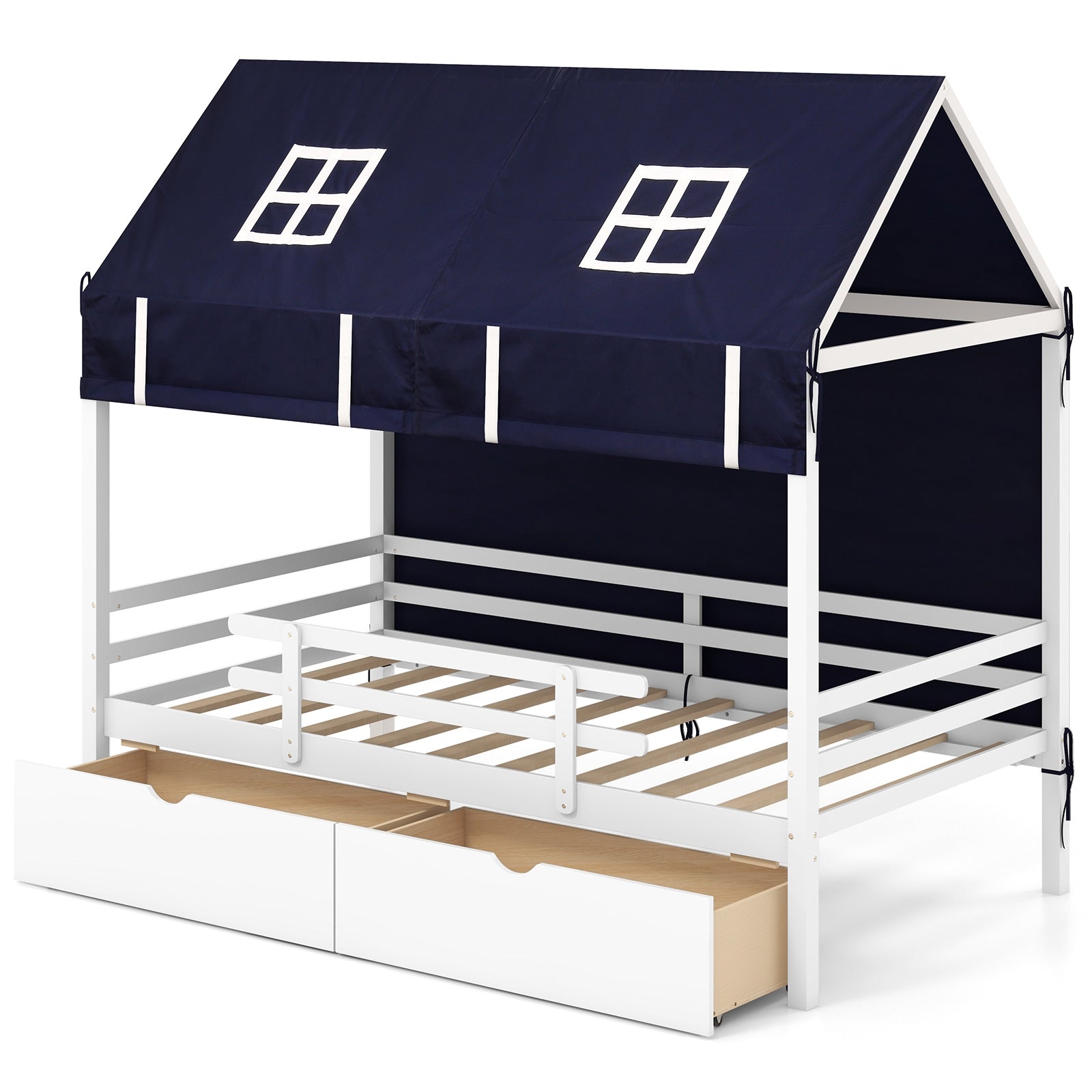 Twin House Bed with Tent and 2 Storage Drawers for Kids, White Simple Bed Frame at Gallery Canada