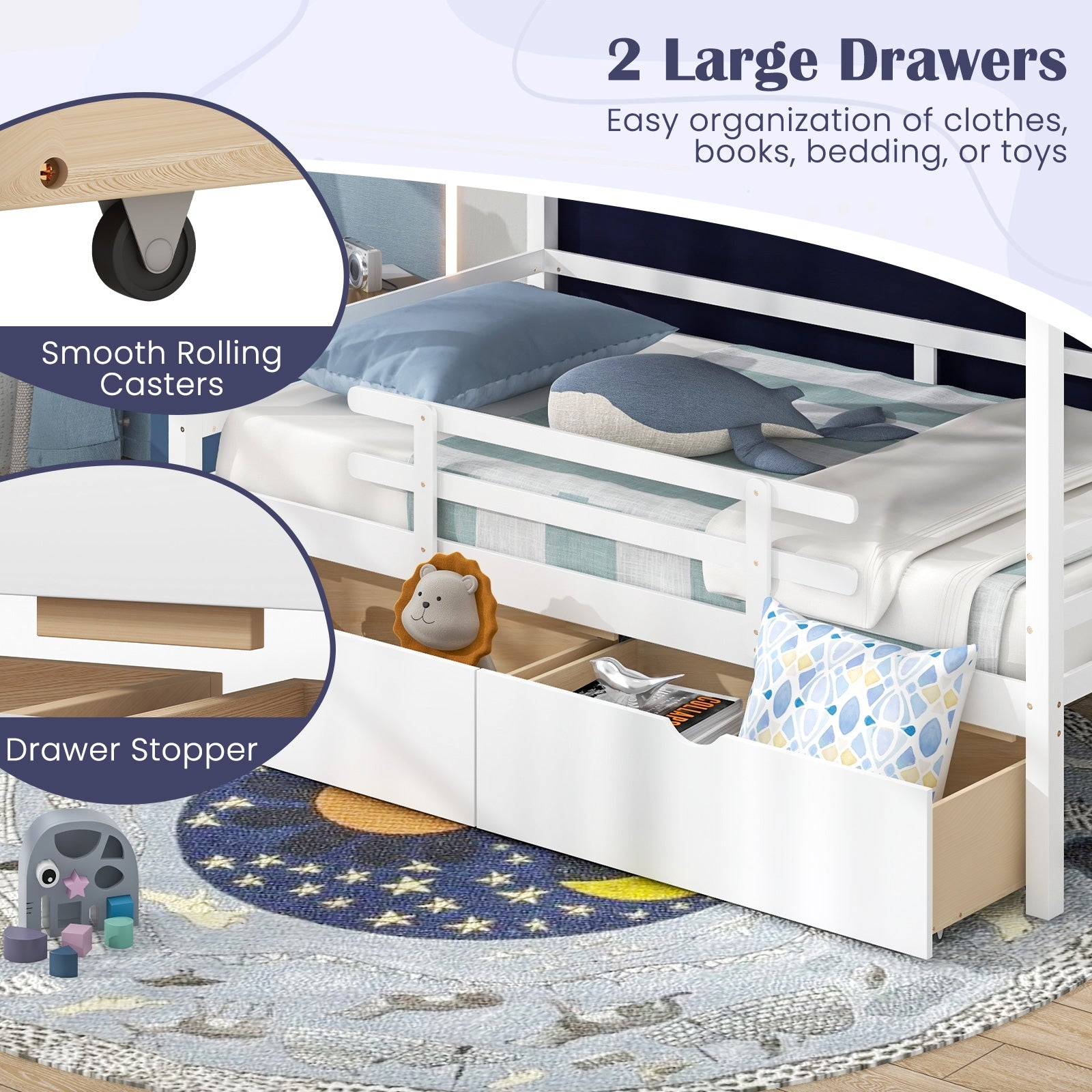 Twin House Bed with Tent and 2 Storage Drawers for Kids, White Simple Bed Frame at Gallery Canada