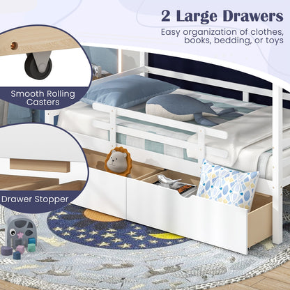 Twin House Bed with Tent and 2 Storage Drawers for Kids, White Simple Bed Frame at Gallery Canada