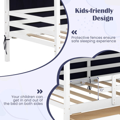 Twin House Bed with Tent and 2 Storage Drawers for Kids, White Simple Bed Frame at Gallery Canada