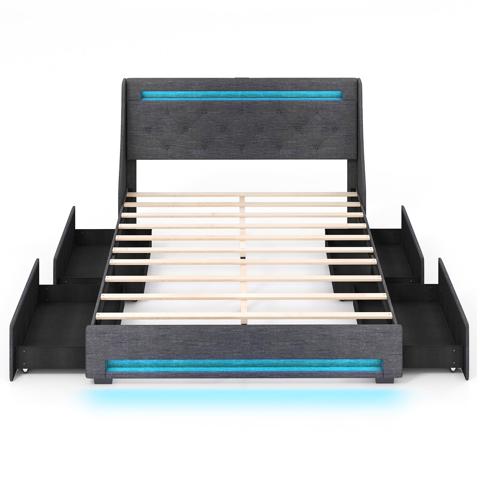 Full Size Bed Frame, LED Headboard, Charging Station, Gray Simple Bed Frame Gray at Gallery Canada