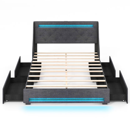 Full Size Bed Frame, LED Headboard, Charging Station, Gray Simple Bed Frame Gray at Gallery Canada