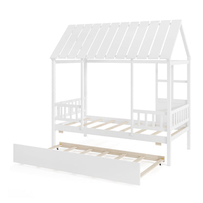 Twin Size House Bed With Trundle, Platform, Roof Window, White Beds & Bed Frames White at Gallery Canada