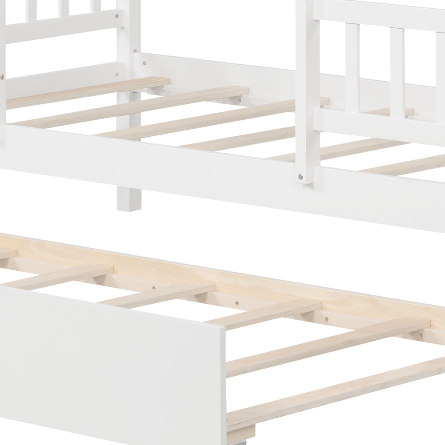 Twin Size House Bed with Trundle Kids Platform Bed with Roof Window, White Beds & Bed Frames at Gallery Canada