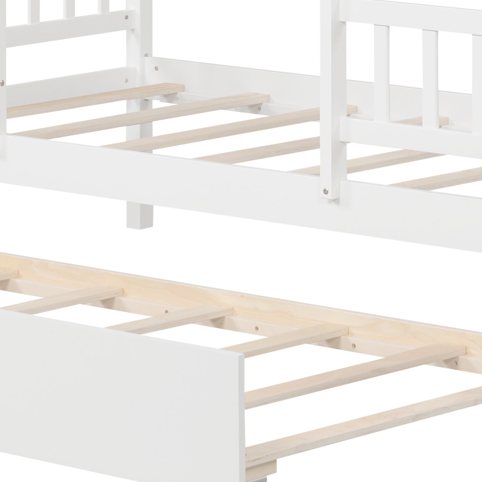 Twin Size House Bed with Trundle Kids Platform Bed with Roof Window, White Beds & Bed Frames at Gallery Canada