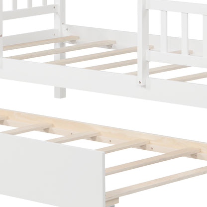 Twin Size House Bed with Trundle Kids Platform Bed with Roof Window, White Beds & Bed Frames at Gallery Canada